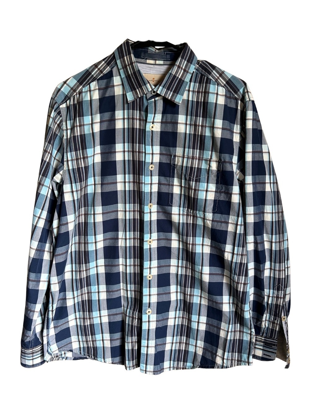 Tommy Bahama Men's Plaid Button-Up Shirt in Blue and White